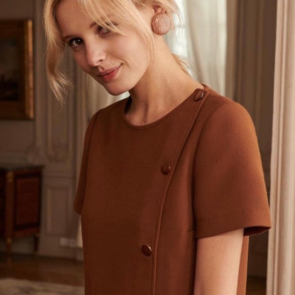 Sezane Ida Blouse (Sz FR 38) Short Sleeve Coffee Brown - Picture 2 of 16